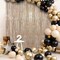 Set of 2 foil fringe curtain backdrops in glitter champagne color, designed as decorative door streamers and photo booth backgrounds, suitable for parties, weddings, birthdays, bridal showers, holidays, and graduation celebrations